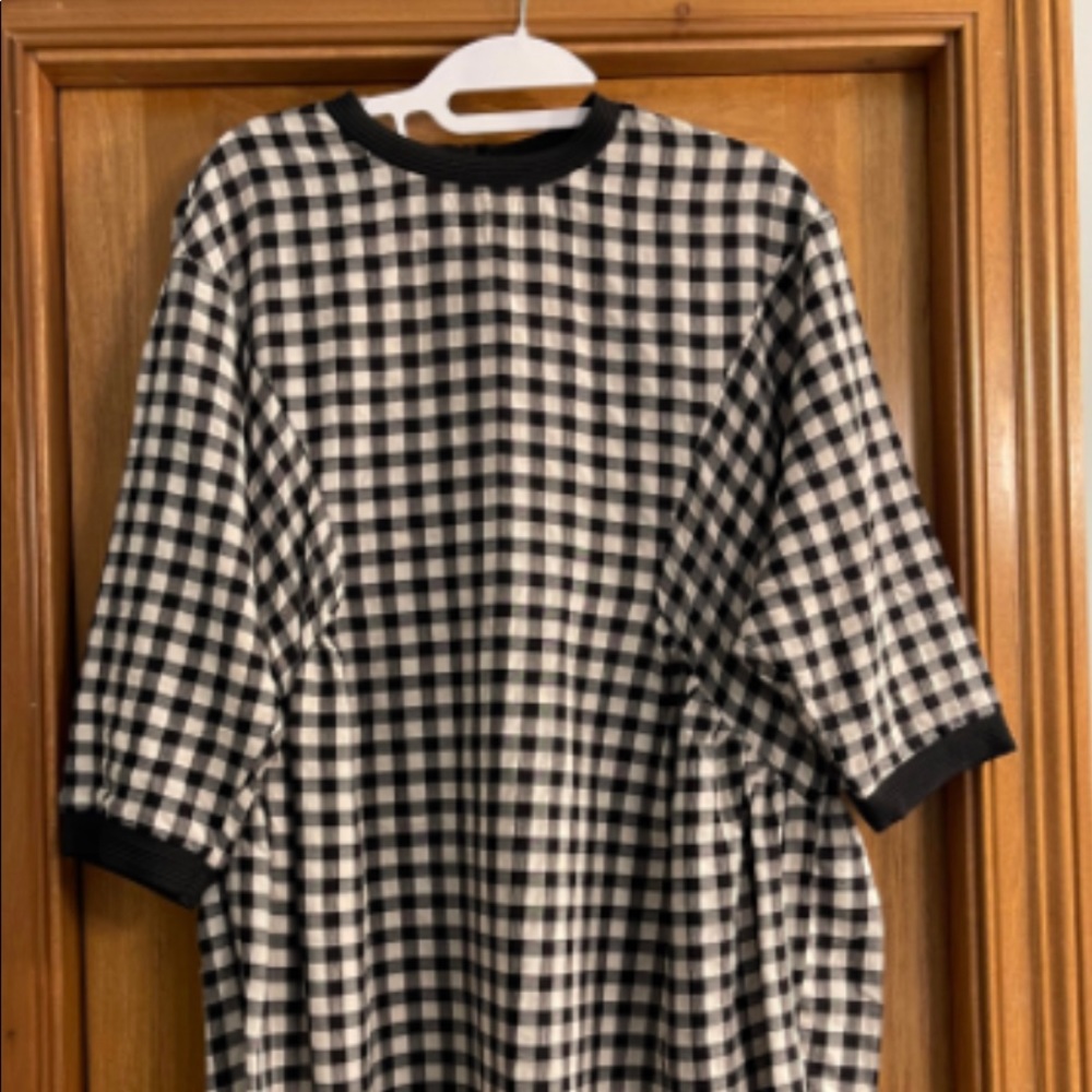 Asymmetrical Gingham Dress with pop color back zipper detailed